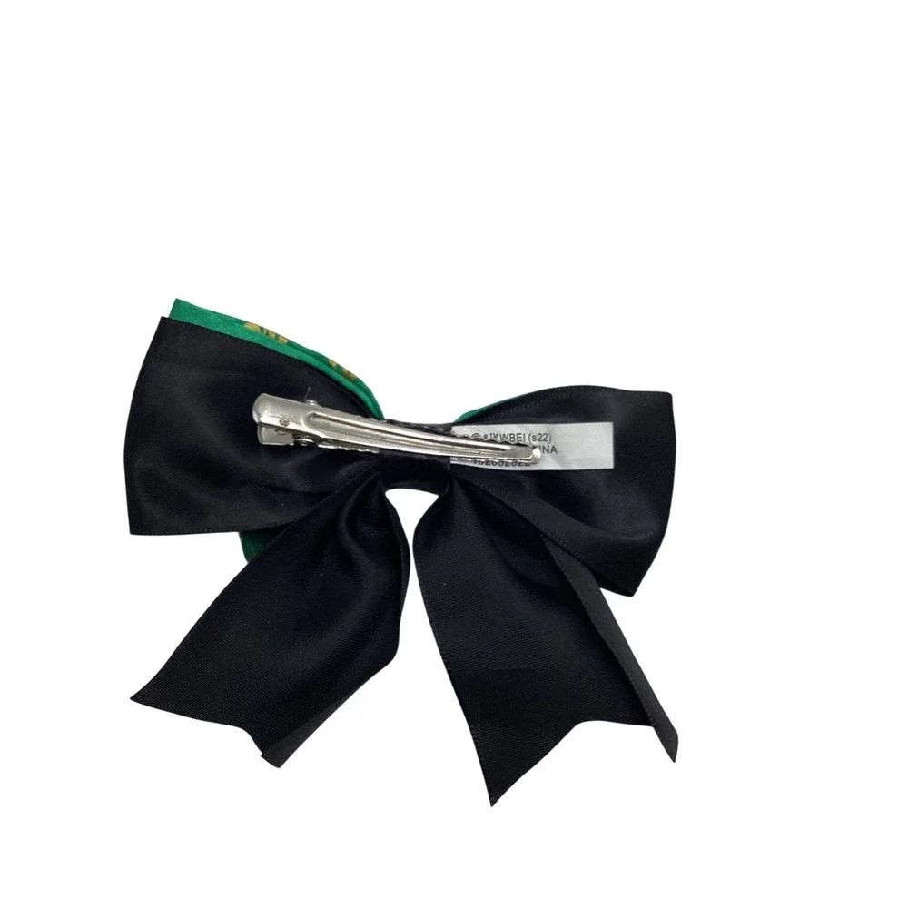 Harry Potter Slytherin House Hair Bow Green Velvet Satin Snake Crest Clip 5in